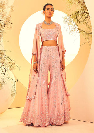 Aneesh Agarwaal-Pink Embroidered Sharara And Cape Set-INDIASPOPUP.COM