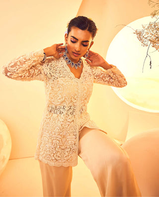 Aneesh Agarwaal-Ivory Embroidered Jacket And Flared Pant Set-INDIASPOPUP.COM