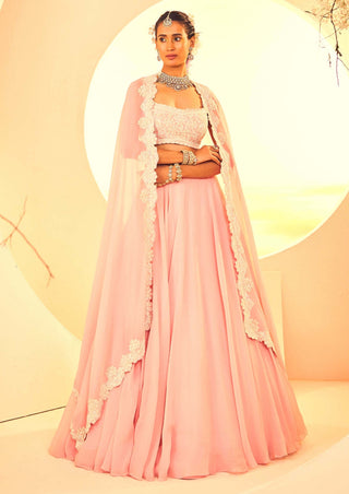 Salmon pink embroidered cape and skirt set