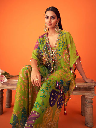 Taavare-Green Printed Kaftan And Sharara Set-INDIASPOPUP.COM