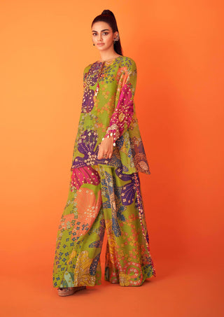Taavare-Green Printed Top And Flared Pant Set-INDIASPOPUP.COM
