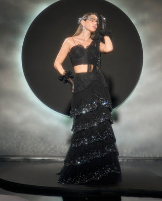 Noctelle black drape sari and bustier