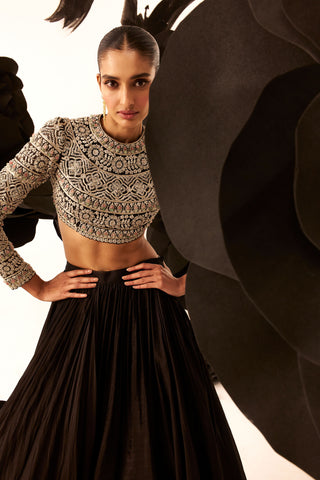 Bhumika Sharma-Black Embroidered Blouse And Skirt Set-INDIASPOPUP.COM
