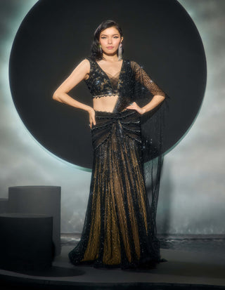 Lunaira black lehenga sari and blouse