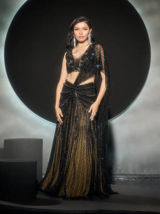 Lunaira black lehenga sari and blouse