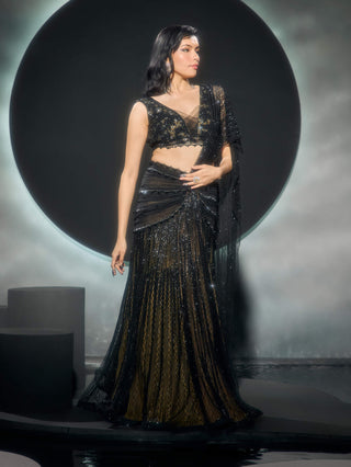 Lunaira black lehenga sari and blouse