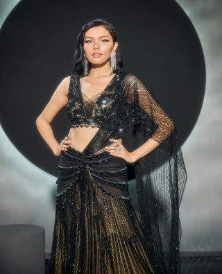 Lunaira black lehenga sari and blouse