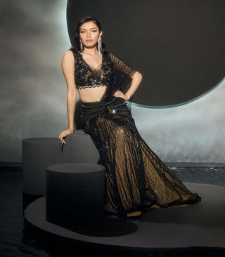 Lunaira black lehenga sari and blouse