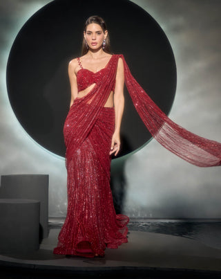 Clarissea red lehenga sari and blouse