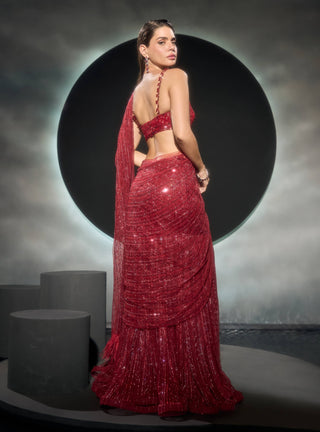 Clarissea red lehenga sari and blouse