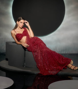 Clarissea red lehenga sari and blouse