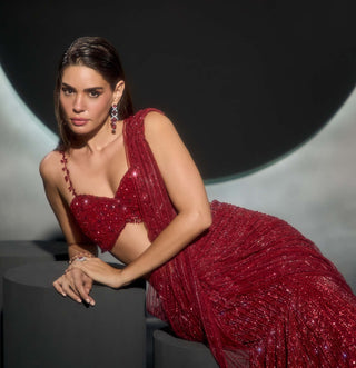 Clarissea red lehenga sari and blouse