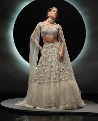 Veilora ivory  lehenga and organza bustier