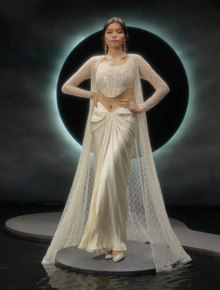 Amorette ivory draped skirt and jacket set