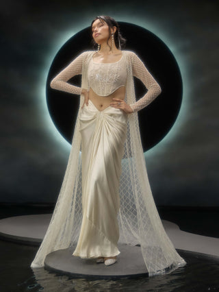 Amorette ivory draped skirt and jacket set