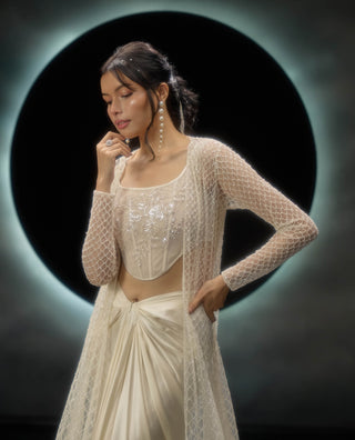 Amorette ivory draped skirt and jacket set