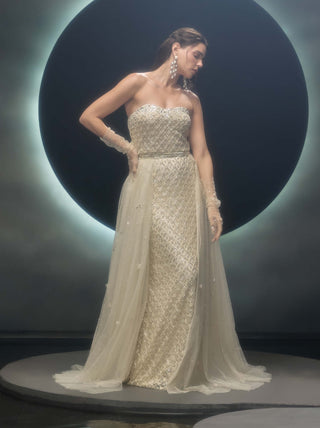Radiara ivory gown with trail skirt
