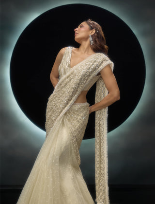 Alvara ivory lehenga sari and blouse