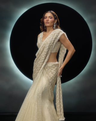 Alvara ivory lehenga sari and blouse