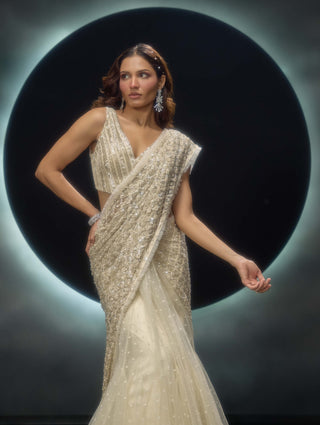 Alvara ivory lehenga sari and blouse