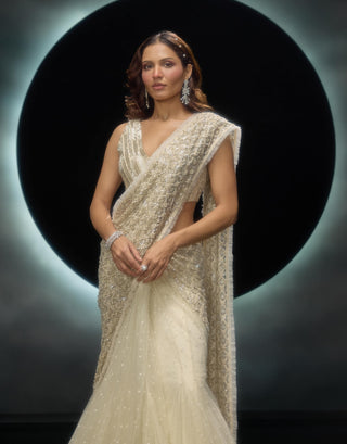 Alvara ivory lehenga sari and blouse