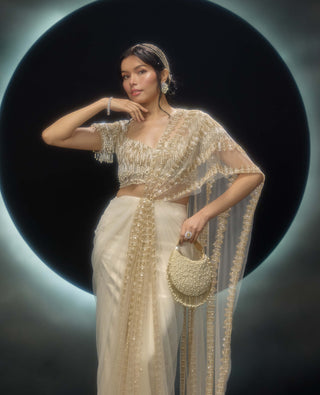 Oreline golden drape sari and blouse