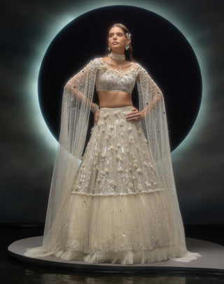 Veilora ivory  lehenga and organza bustier