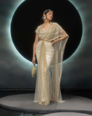 Oreline golden drape sari and blouse