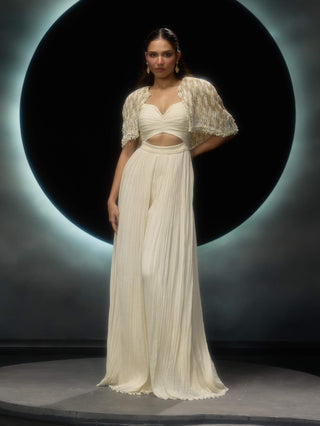 Ivora ivory embroidered jumpsuit and cape