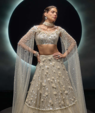 Veilora ivory  lehenga and organza bustier