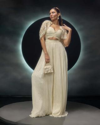 Ivora ivory embroidered jumpsuit and cape