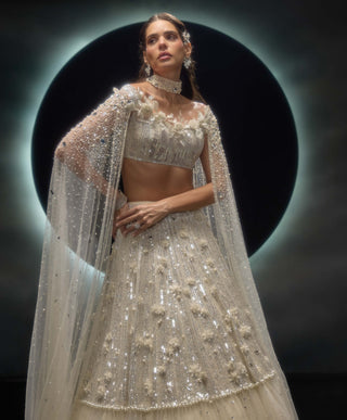 Veilora ivory  lehenga and organza bustier