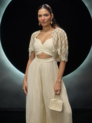 Ivora ivory embroidered jumpsuit and cape