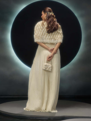 Ivora ivory embroidered jumpsuit and cape