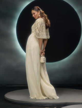 Ivora ivory embroidered jumpsuit and cape