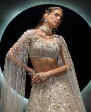 Veilora ivory  lehenga and organza bustier