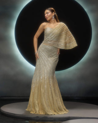 Metalika golden lehenga and bustier