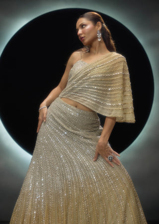 Metalika golden lehenga and bustier