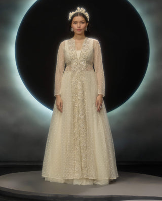 Evania ivory jacket and lehenga set