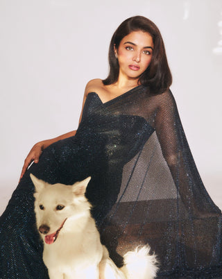 Shyamali midnight black sari with blouse