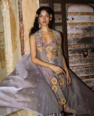 Lilac drape satin skirt and cape set