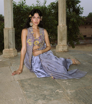 Lilac drape satin skirt and cape set