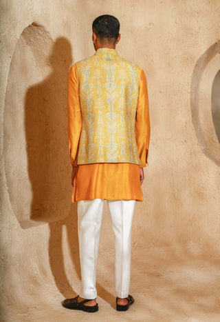 Mustard embroidered kurta with nehru jacket set