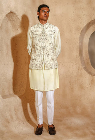 Light beige kurta with nehru jacket set