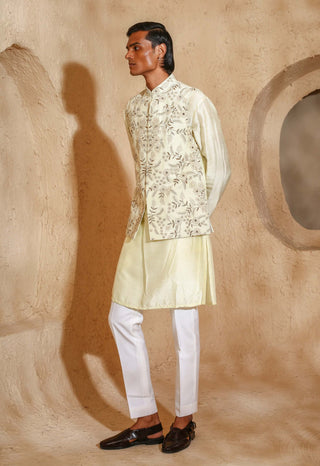 Light beige kurta with nehru jacket set