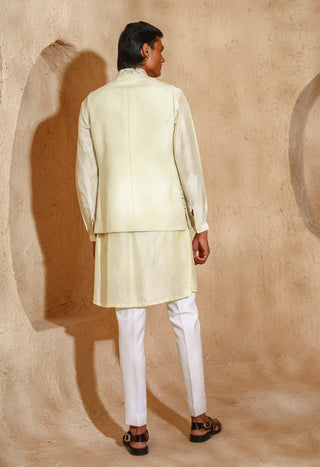 Light beige kurta with nehru jacket set