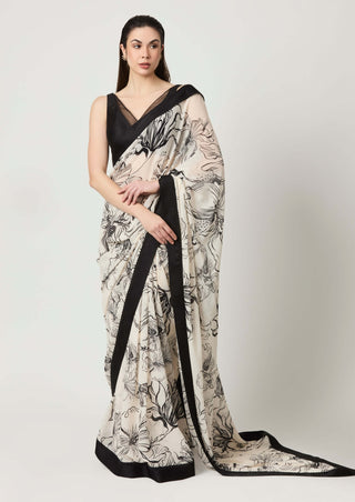 Luna ivory printed sari and blouse
