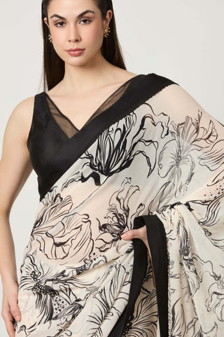 Luna ivory printed sari and blouse
