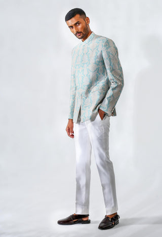 Light blue embroidered bandhgala with pants