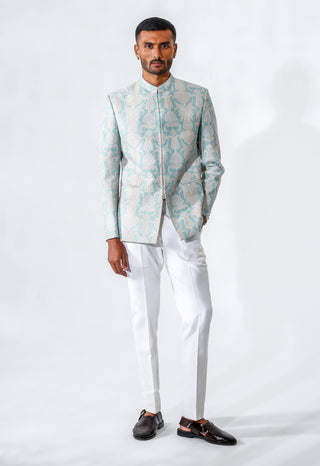 Light blue embroidered bandhgala with pants